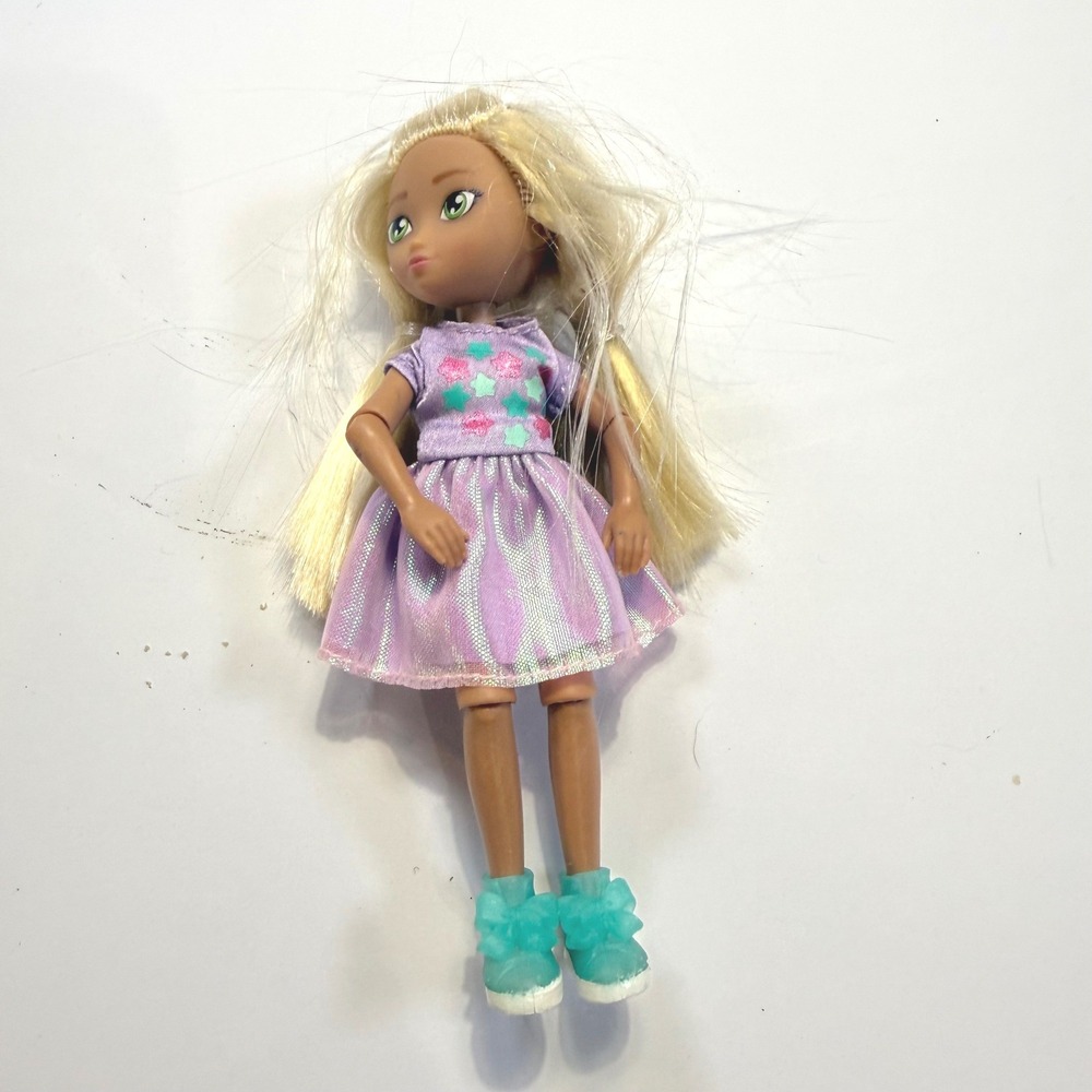 Hey Bestie by Battat 6 Inch Mini Doll Blonde Hair Green Eyes Purple Star Dress